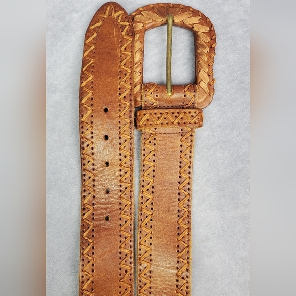 Another Line Genuine Leather Brown braid Boho western cowgirl Women belt Size M - Picture 4 of 9
